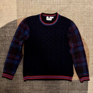 Topman Red and Blue Plaid Crewneck Sweater Large